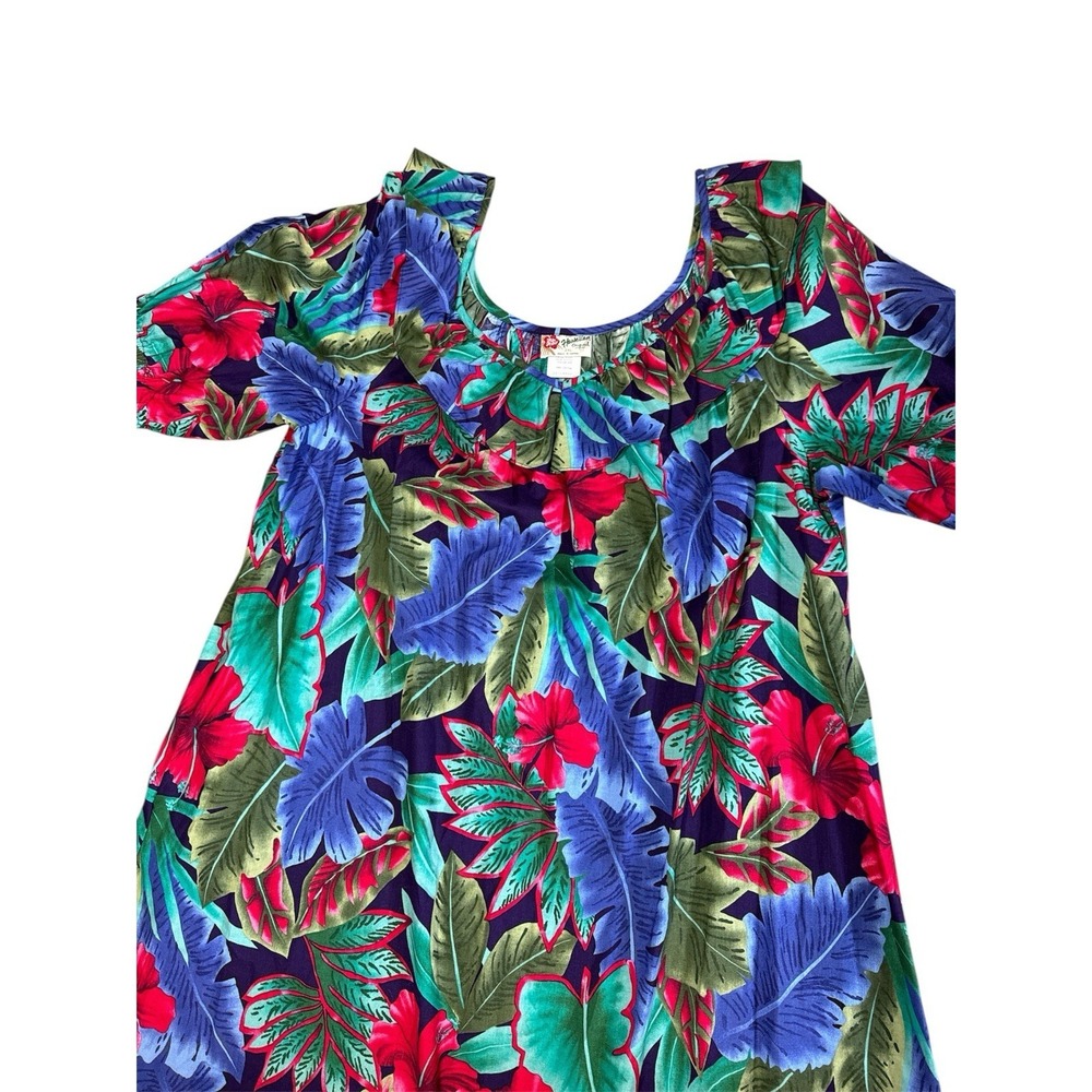 Hilo Hattie Hawaiian Muumuu Dress 2XL Cotton Tropical Floral Ruffle Vintage - Picture 2 of 9